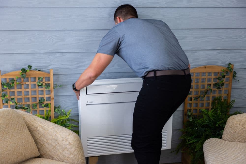 Mitsubishi mini split floor unit installation in San Diego.