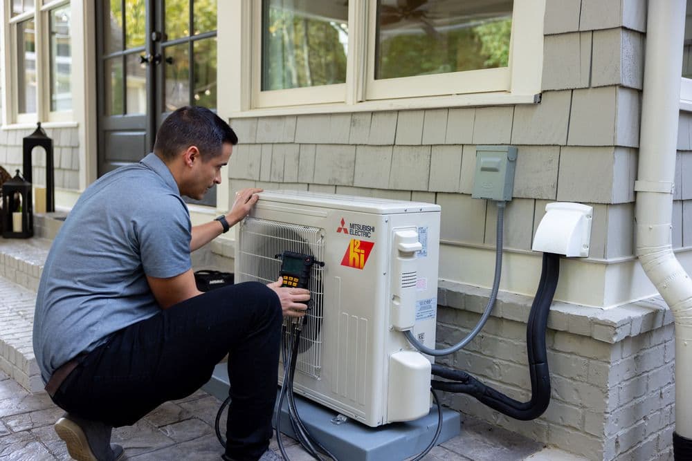 Outdoor Mitsubishi mini-split installation.